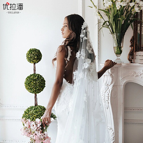Ulapan, Japanese and Korean fairy flowers, extra wide 3-meter trailing long veil, veil bride main wedding dress accessories V52