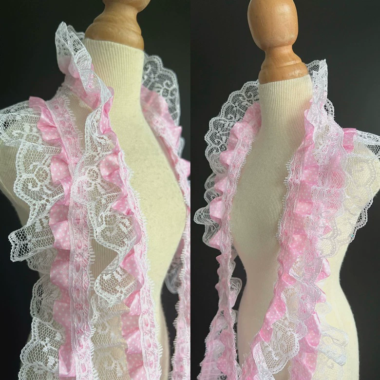 Платье из пастельно-розового pleated кружевное шириной 4,5 см, ленты, декоративные аксессуары, материал