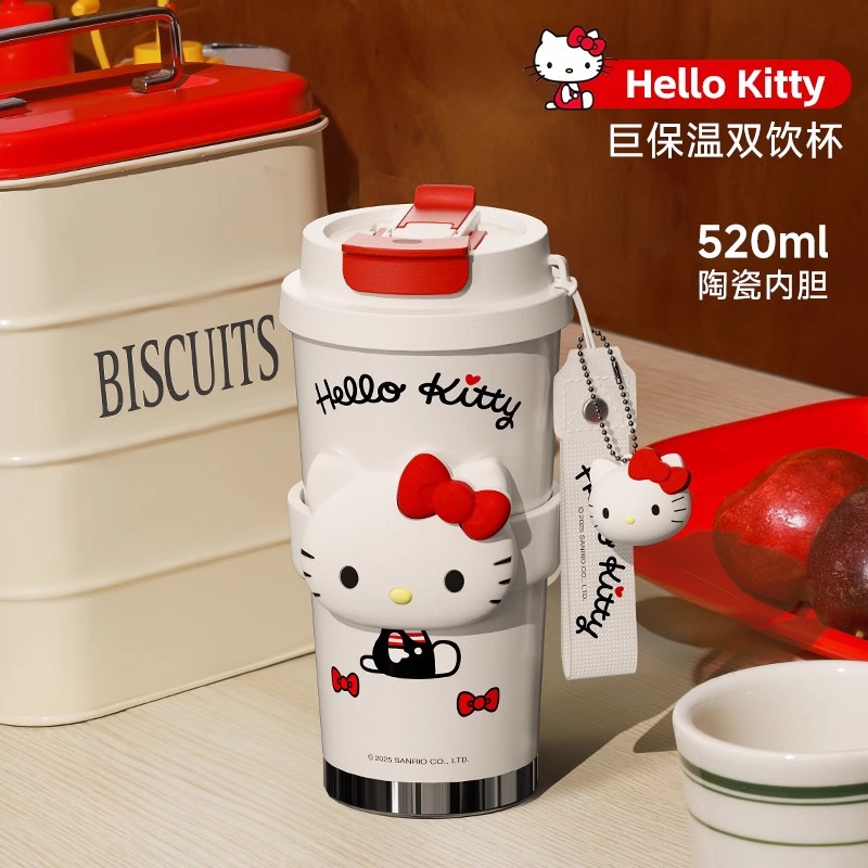 HelloKitty termo femenino 2024 nuevo regalo de cumpleaños de alto valor Sanrio pajita taza de café taza de agua