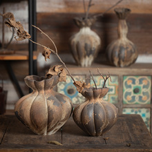 景德镇复古做旧南瓜粗陶花瓶客厅水培干枝花器民宿前台陈列装饰品