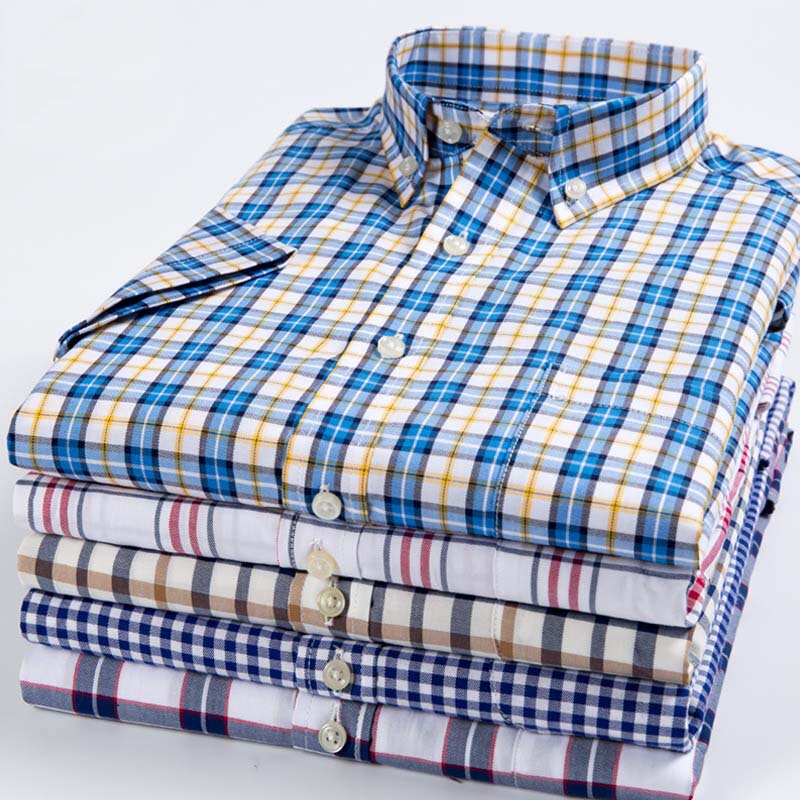 Summer Plaid Short-sleeved Shirt Fashion Cotton Casual Shirt Youth Urban Business Men's Cotton Loose Top