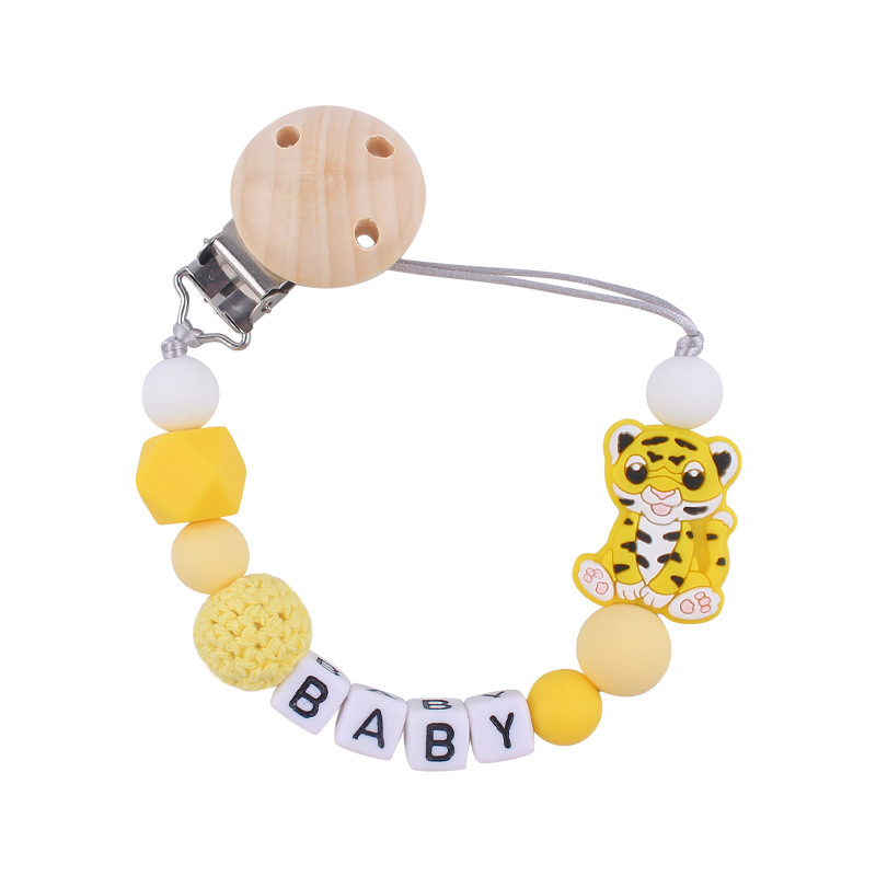 Nuevo bebé suministros de dibujos animados animal Tigre chupete cadena calmante bebé mordedura de silicona cadena molar cadena anti-caída