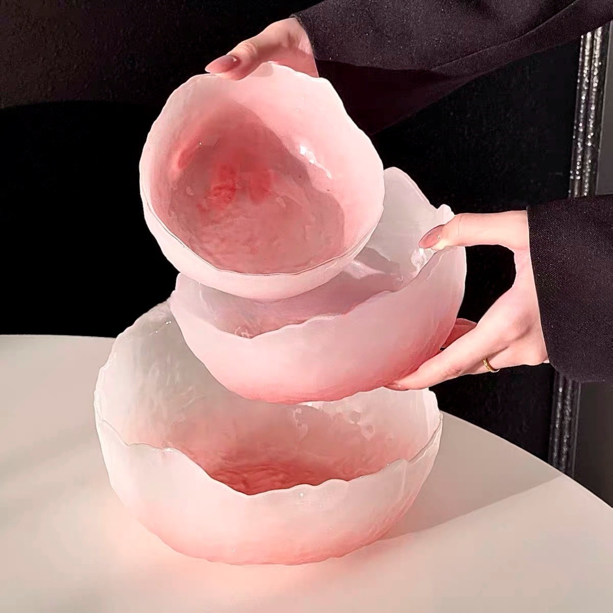 Gradiente de alto nivel de polvo glaciar estampado tazón de frutas de vidrio casero de alto valor de ensalada plato de frutas secas plato de bocadillos