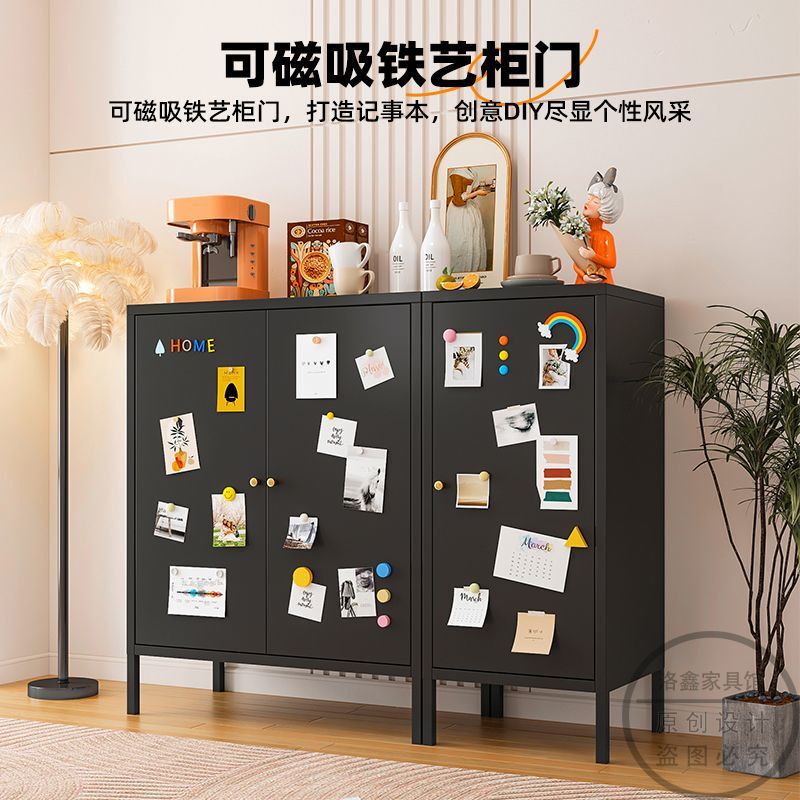 Iron Sideboard, Iron Storage Cabinet, Ultra-Thin Wine Cabinet, Glass Door Storage Cabinet, Cupboard Storage Rack, Balcony Iron Cabinet