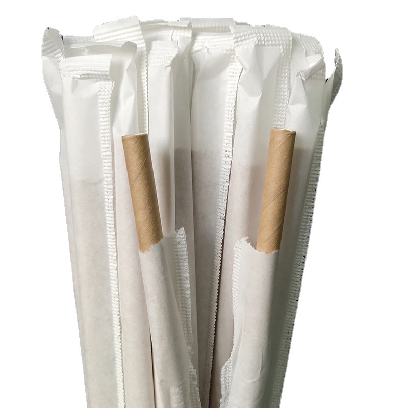 Desechables biodegradables bolsa de papel Kraft sola bolsa de papel de boca plana de paja de papel puntiagudo jugo de leche té bebida paja
