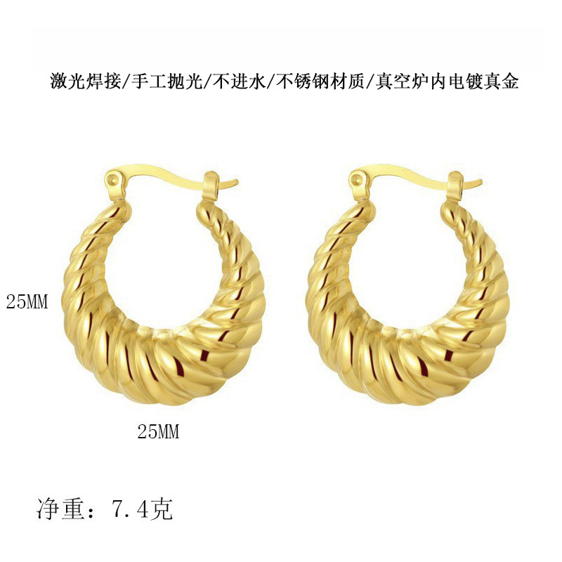 중공 라운드 트위스트 귀걸이-골드
