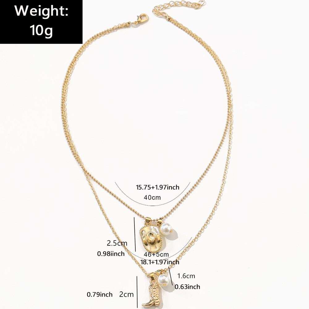 Round Hat Boots Ethnic Style Cowboy Style Zircon Zinc Alloy Layered Necklaces Necklace Wholesale display picture 3