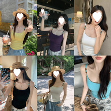 人棉270克张贝贝ibe猫眼石串珠一体胸垫超弹吊带细肩带弹力上衣女