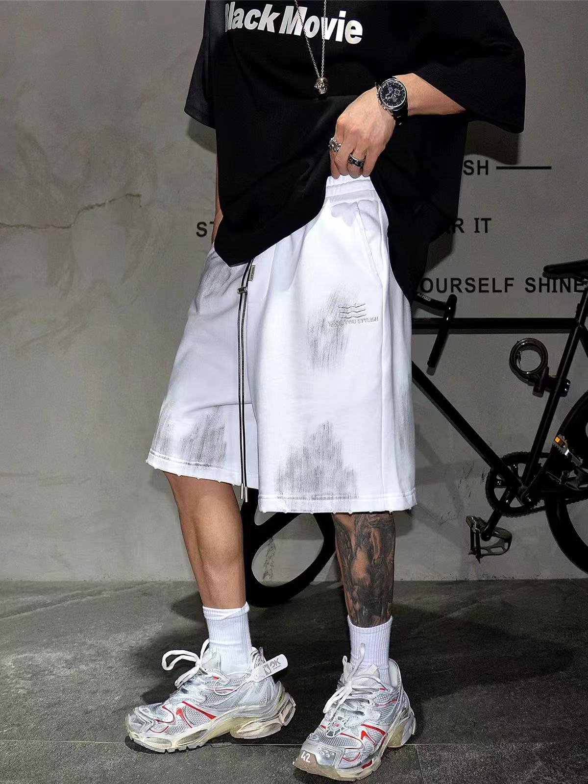 Comercio exterior marca de tendencia transfronteriza dibujada a mano hace viejos pantalones de verano pantalones retro pantalones deportivos casuales pantalones de estilo de vestir