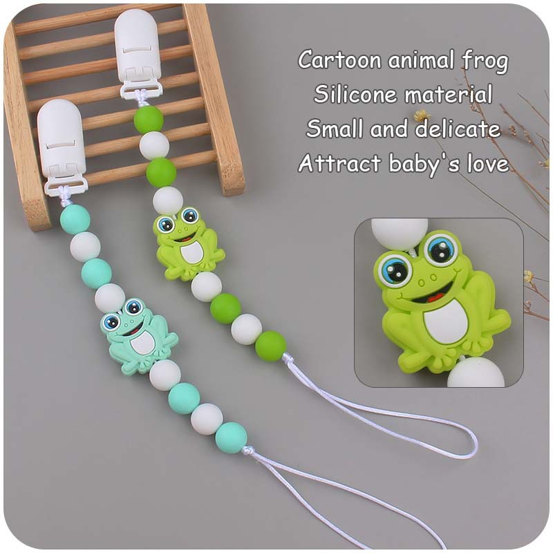 Nuevo bebé suministros chupete cadena bebé creativo dibujos animados animal Rana silicona mordedura pegamento anti-gota cadena