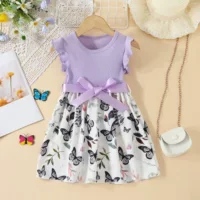 Детская одежда AliExpress 2024 новое платье для девочек Летнее платье без рукавов цифровая печать цветочная принцесса платье вне дома