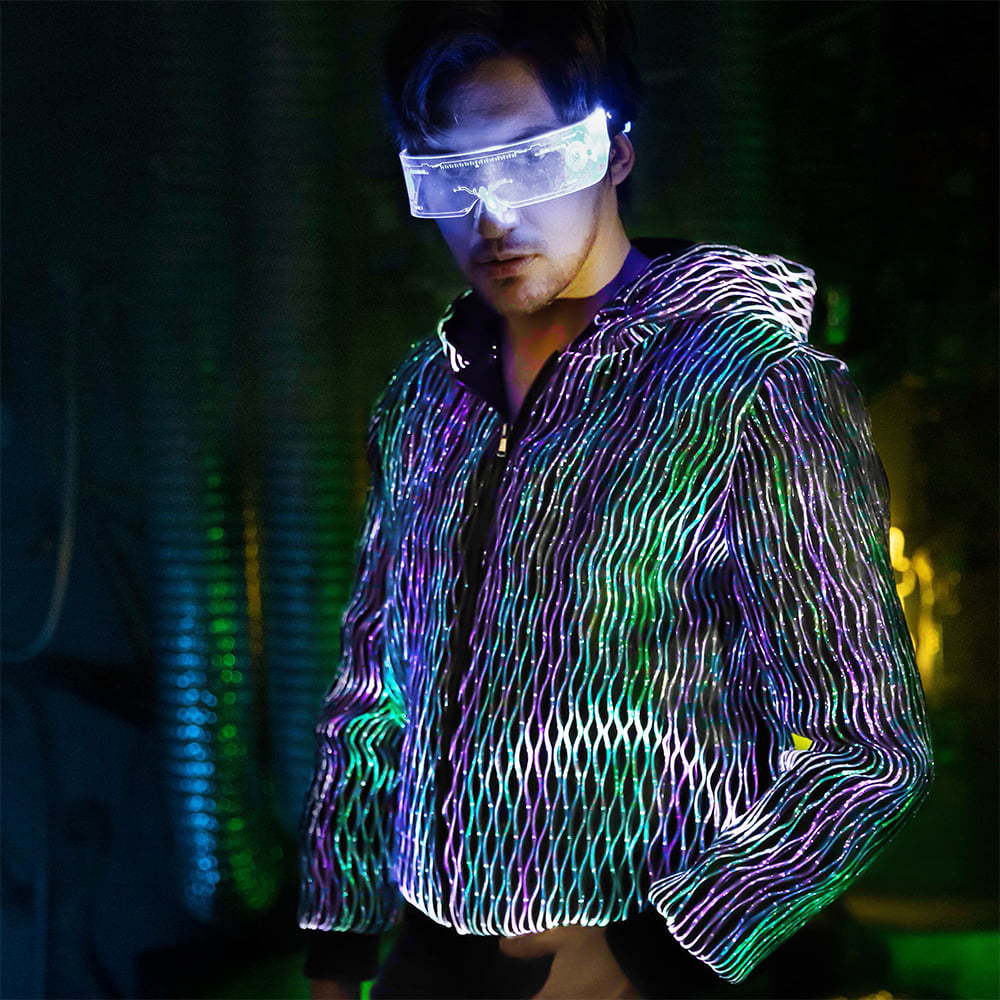 Luminous Fiber Optic Jacket Glowing Clothing Colorful Jacket Top Night Light Led Dance Disco Nightclub Jacket Trendy