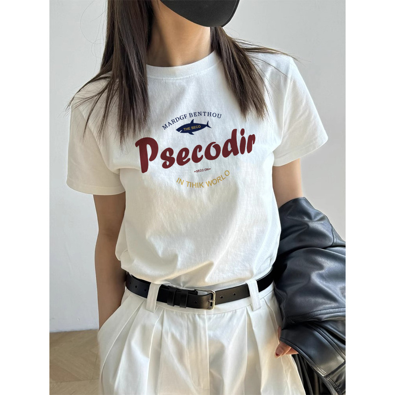 Niche American Sexy Letter Printed Short-Sleeved T-Shirt for Women Summer New Loose Slimming Look High-End Pure Cotton Top