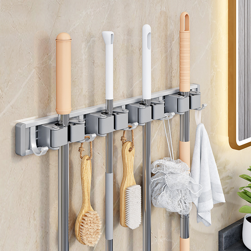 Mop Holder with Strong Adhesive Hooks, No-Drill Door-Back Kitchen Adhesive Hook, Toilet Wall-Mounted Mop Clip Mop Holder with Strong Adhesive Hooks, No-Drill Door-Back Kitchen Adhesive Hook, Toilet Wall-Mounted Mop Clip