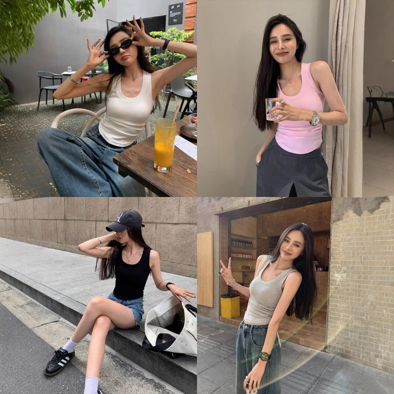 【Special Offer】Chenmi Fan White Camisole for Women, Slim Fit, Slimming Knit Sleeveless Short Top