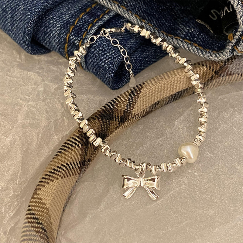 Süss Einfacher Stil Bogenknoten Sterling Silber Perlen Überzug Inlay Künstliche Perlen Armbänder display picture 3
