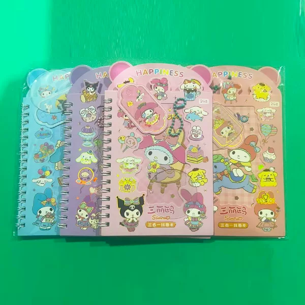 Sanrio DIY Sticker Three-In-One Coil Notebook for Elementary Students High-Quality Loose-Leaf Sticker Transfer Journal Material Notebook