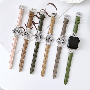 Suitable for Apple Watch Applewatchs10 Metal D-Shaped Real Leather Smart Bracelet Strap