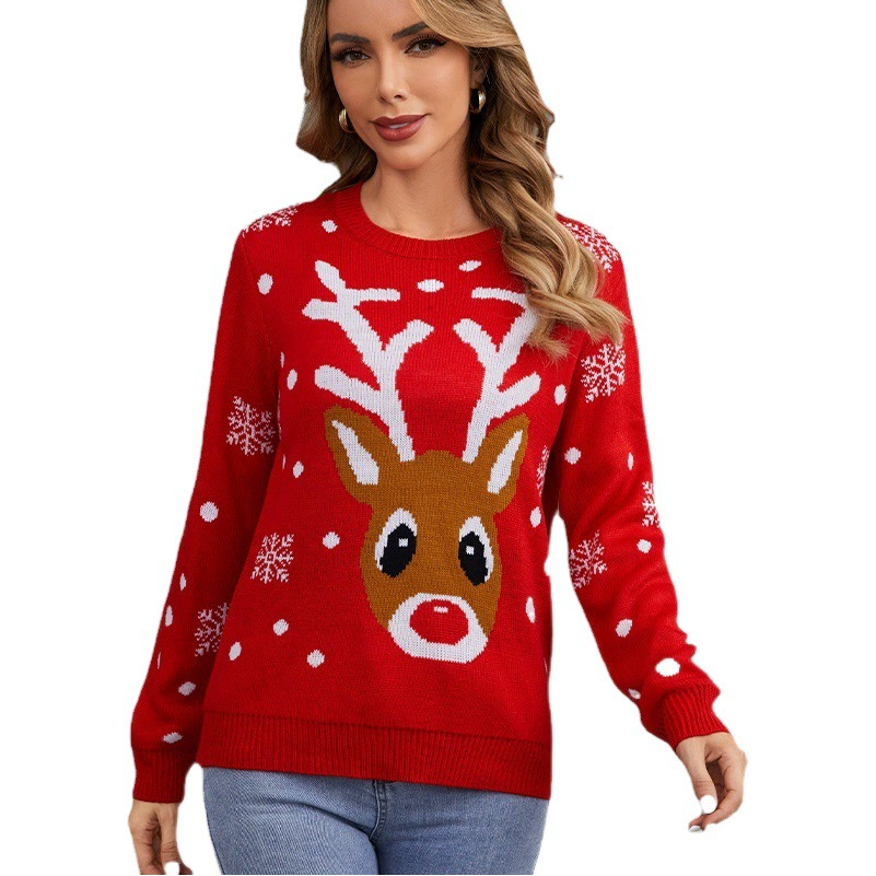 Готовый свитер с индивидуальным дизайном, трансграничный экспорт, европейский и американский вязаный кардиган, женский свитер Amazon, мультяшный рождественский свитер