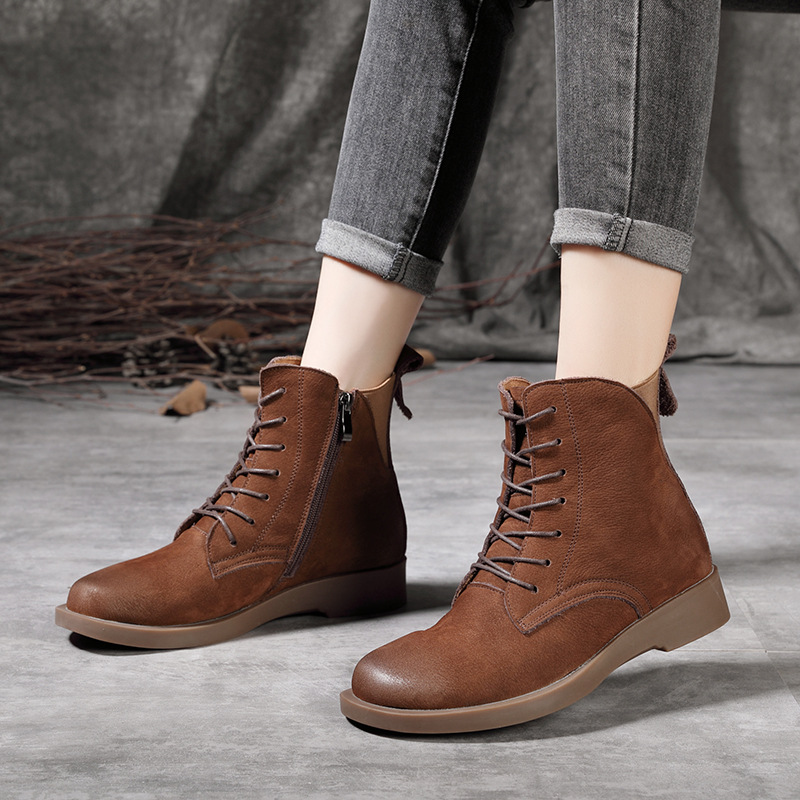 2021秋冬新款磨砂皮马丁靴女复古英伦风平底短靴牛皮春秋单靴子