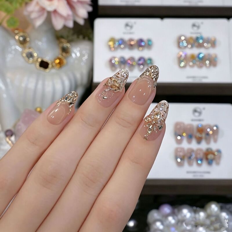 【Little Fragrant Goose】Purely Handmade Wearable Nails, Luxurious Sparkling Diamond Style, High-Grade, Brightening, Purely Handmade Wearable Nail Tips