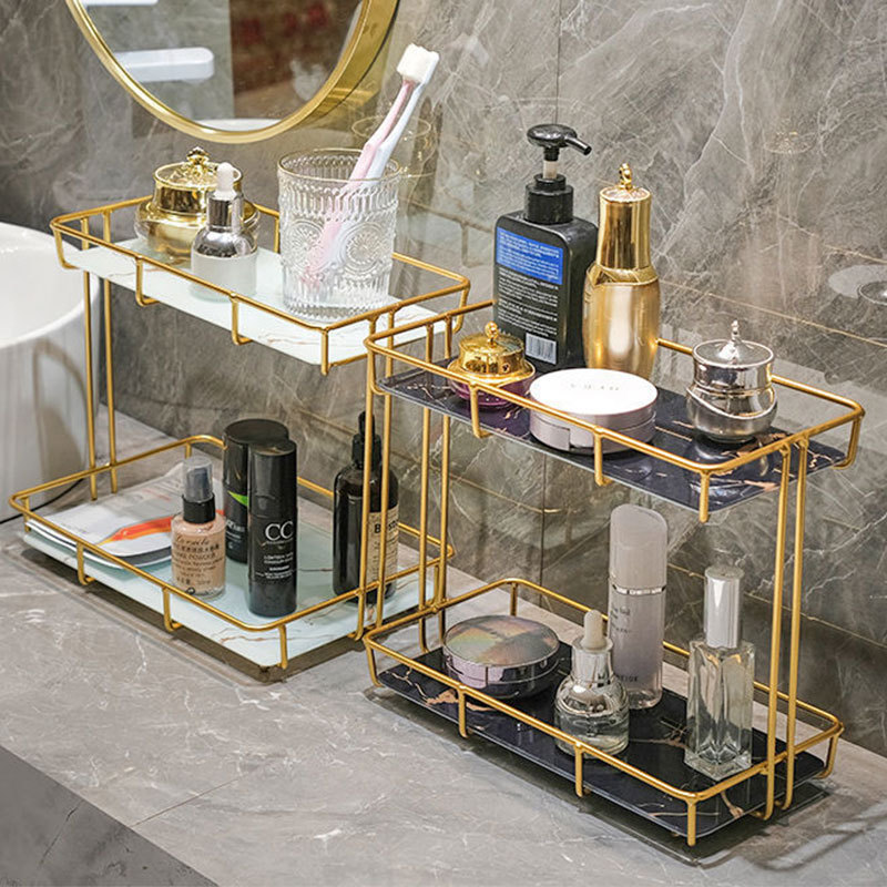 No-Drill Luxury Bathroom Shelf, Bathroom Vanity, Cosmetics, Toilet Sink, Double-Layer Storage Rack