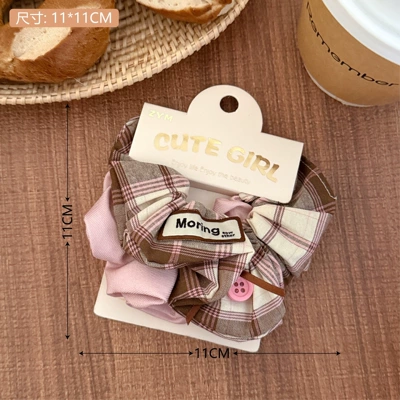 Scrunchie Versatile Hair Rope Ponytail – Saç üçün rezinlər - 4-milk-coffee-color-plaid-washable-hair-tie
