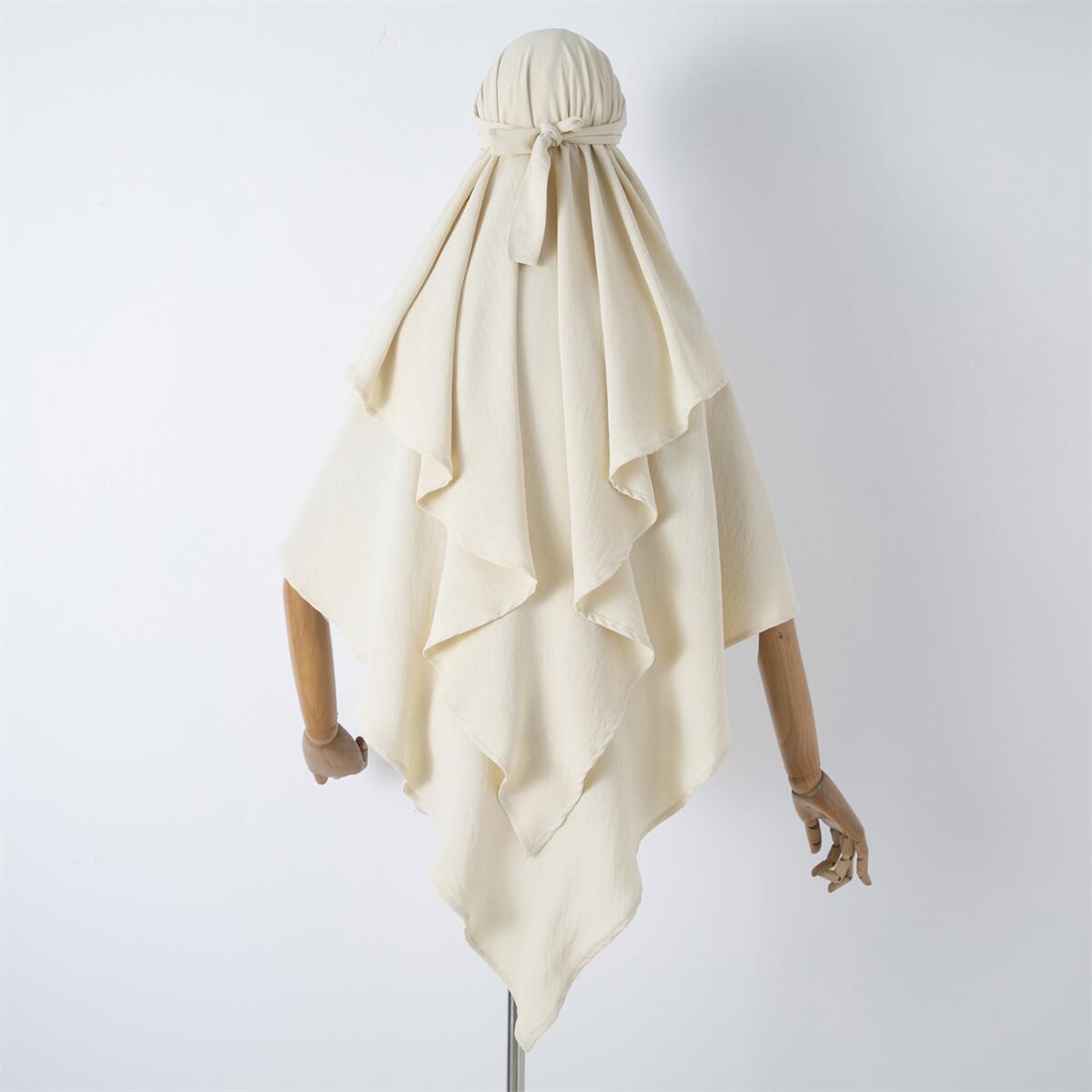 Damenbekleidung einfarbige Spitze Muslim Doppelschicht Kopftuch_voghion.com