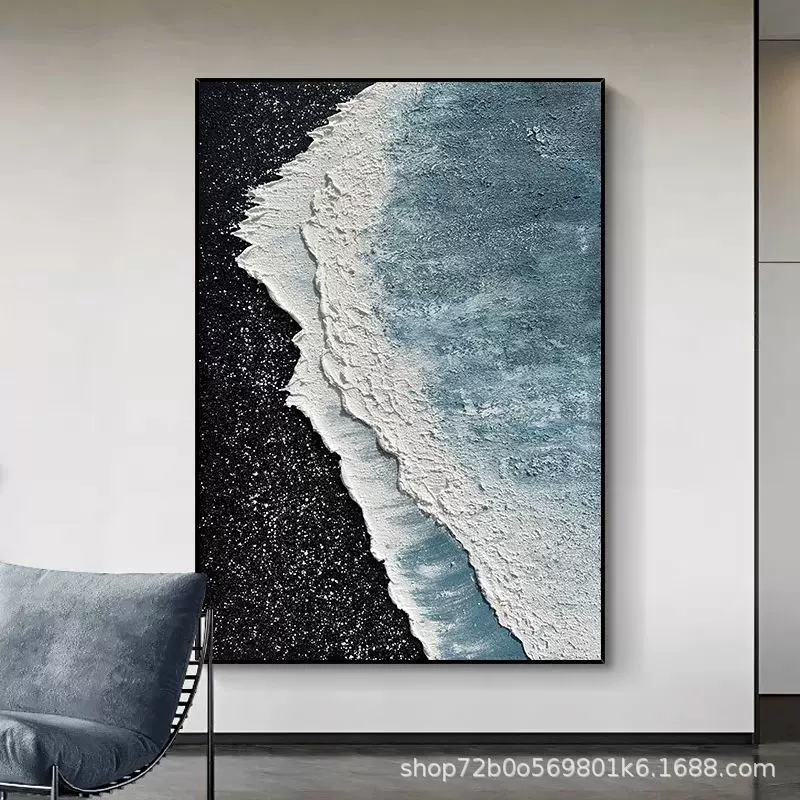 纯手绘油画黑白厚肌理装饰画客厅餐厅玄关大厅背景墙手工挂画定制