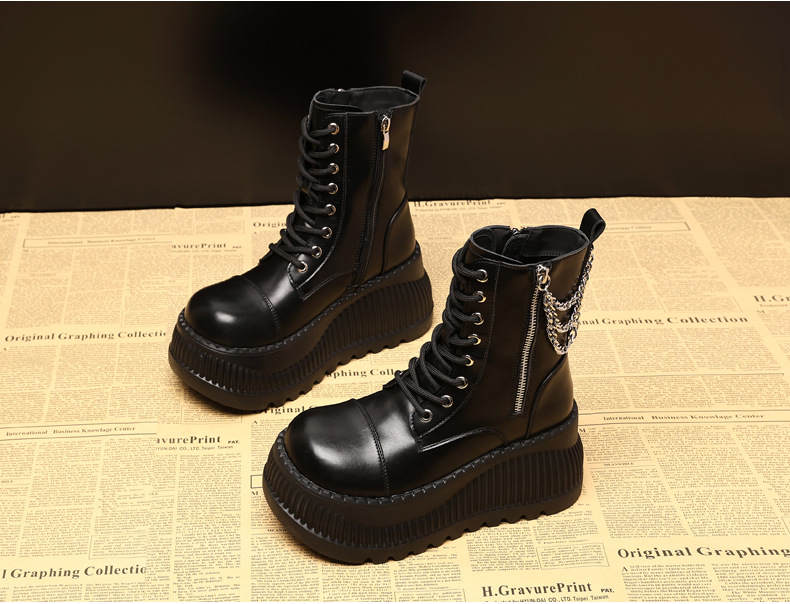 Boot Martin nữ cổ thấp đế dày tăng chiều cao, đế bánh xốp mềm — Màu be chi tiết 5