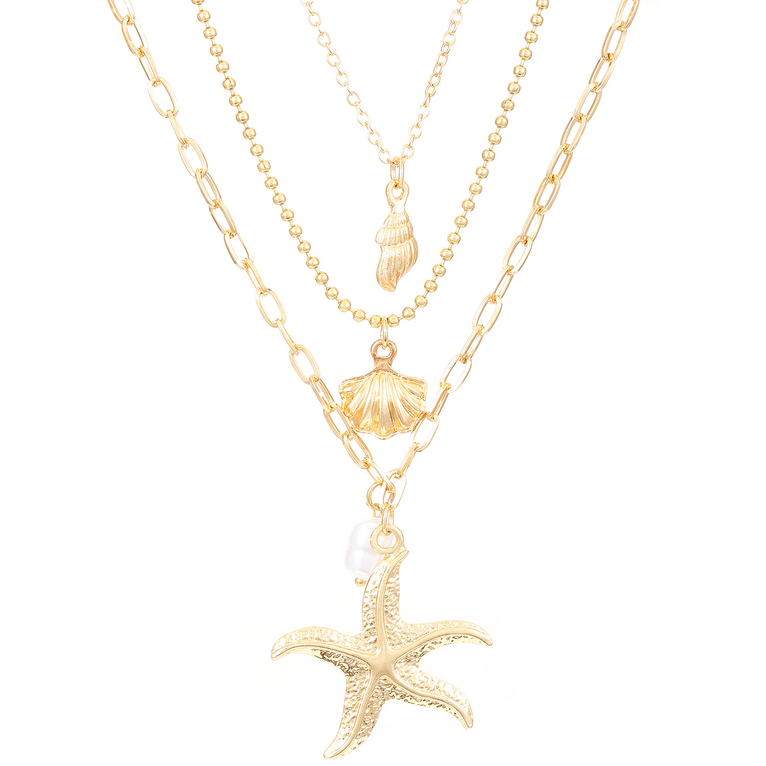 Vakantie Wind Oceaan Wind Sint-jakobsschelpen Zeester Legering Groothandel Gelaagde Ketting display picture 5