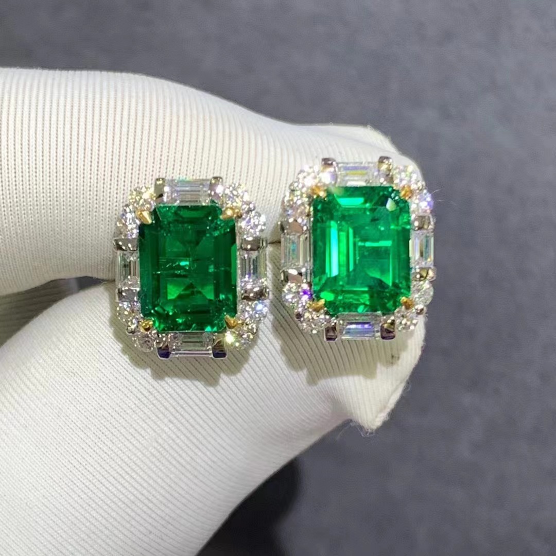 Pendientes verdes colombianos de 9K, esmeraldas cultivadas en quilates con gran certificado GRC, pendientes altos de lujo ligero francés de plata esterlina