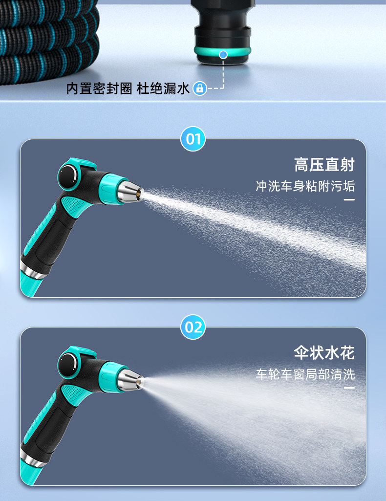 Car Wash High-Pressure Water Gun, Household Telescopic Hose, Soft Hose, Pressurized Tap Water Nozzle, Garden Watering Spray Gun