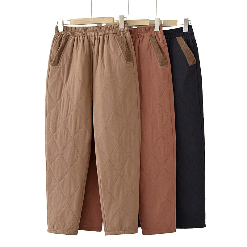 Большие размеры стеганые хлопчатобумажные брюки ретро тощий 2024 зимний новый национальный стиль женские брюки теплые толстые девушки хлопчатобумажные повседневные брюки 6174