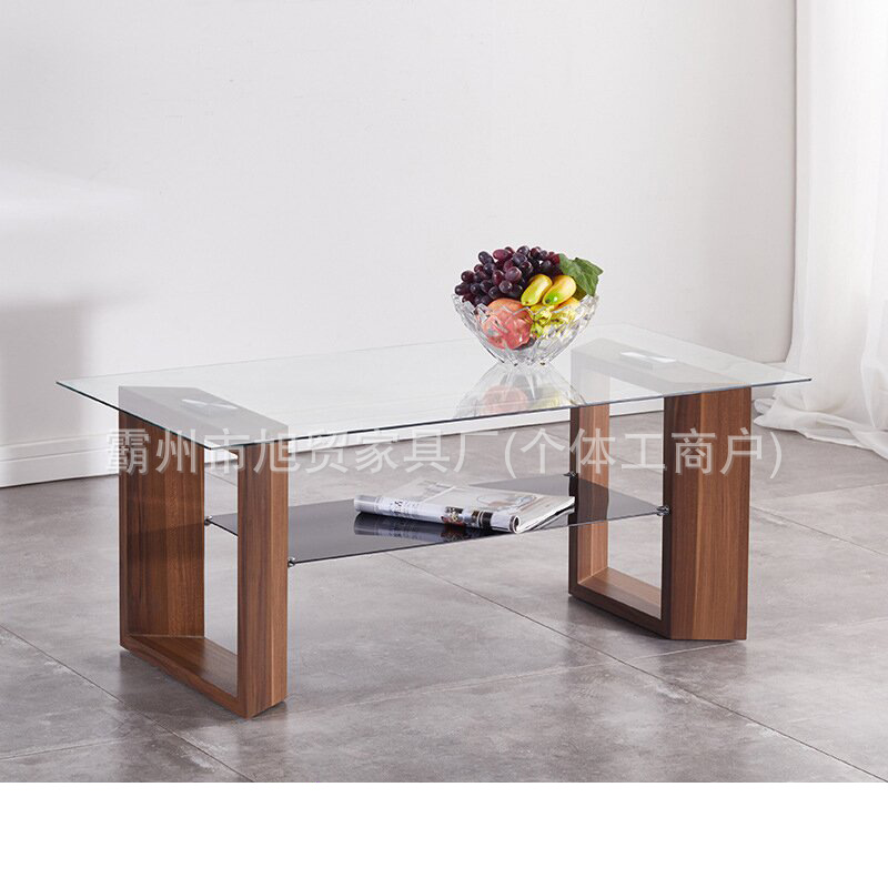 Mesa de café, mesa de té de vidrio templado, sala de estar, mesa de té rectangular doméstica, mesa de té de doble capa de lujo, mesa de té de oficina