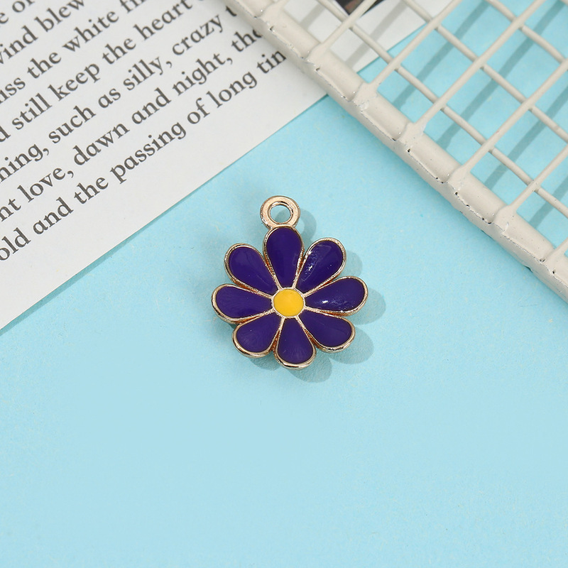 マルチカラーの小さなデイジーの花びら合金ドリップオイルジュエリーペンダント diy キーホルダーイヤリングネックレスペンダントアクセサリー|undefined