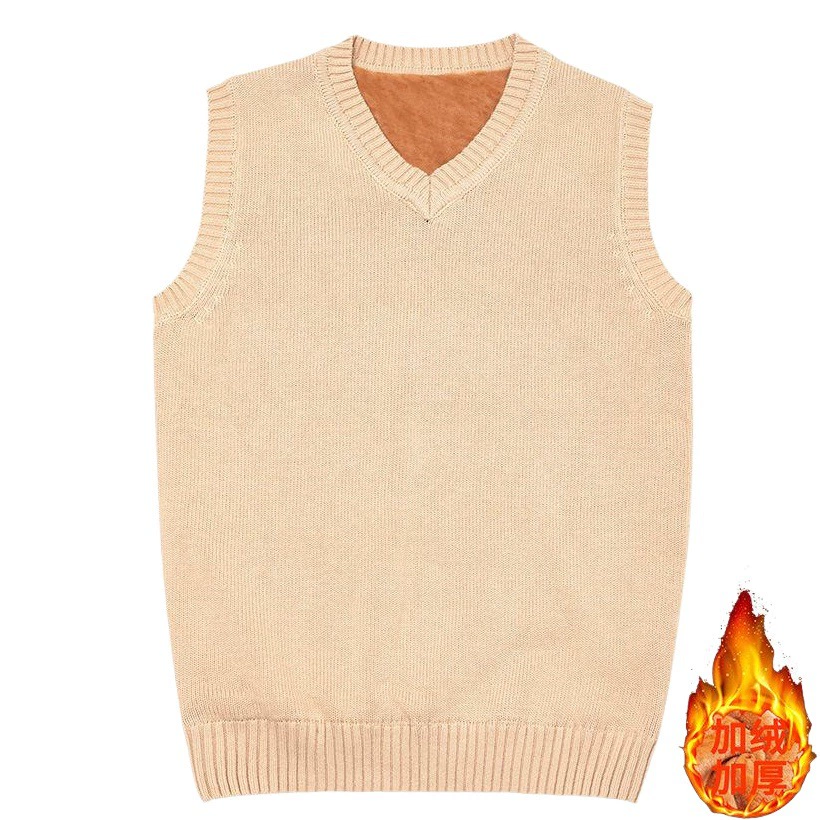 Новый зимний Повседневный утепленный пуловер в Корейском стиле с флисовой подкладкой, свитер, жилет с V-образным вырезом, свитер, мужской жилет
