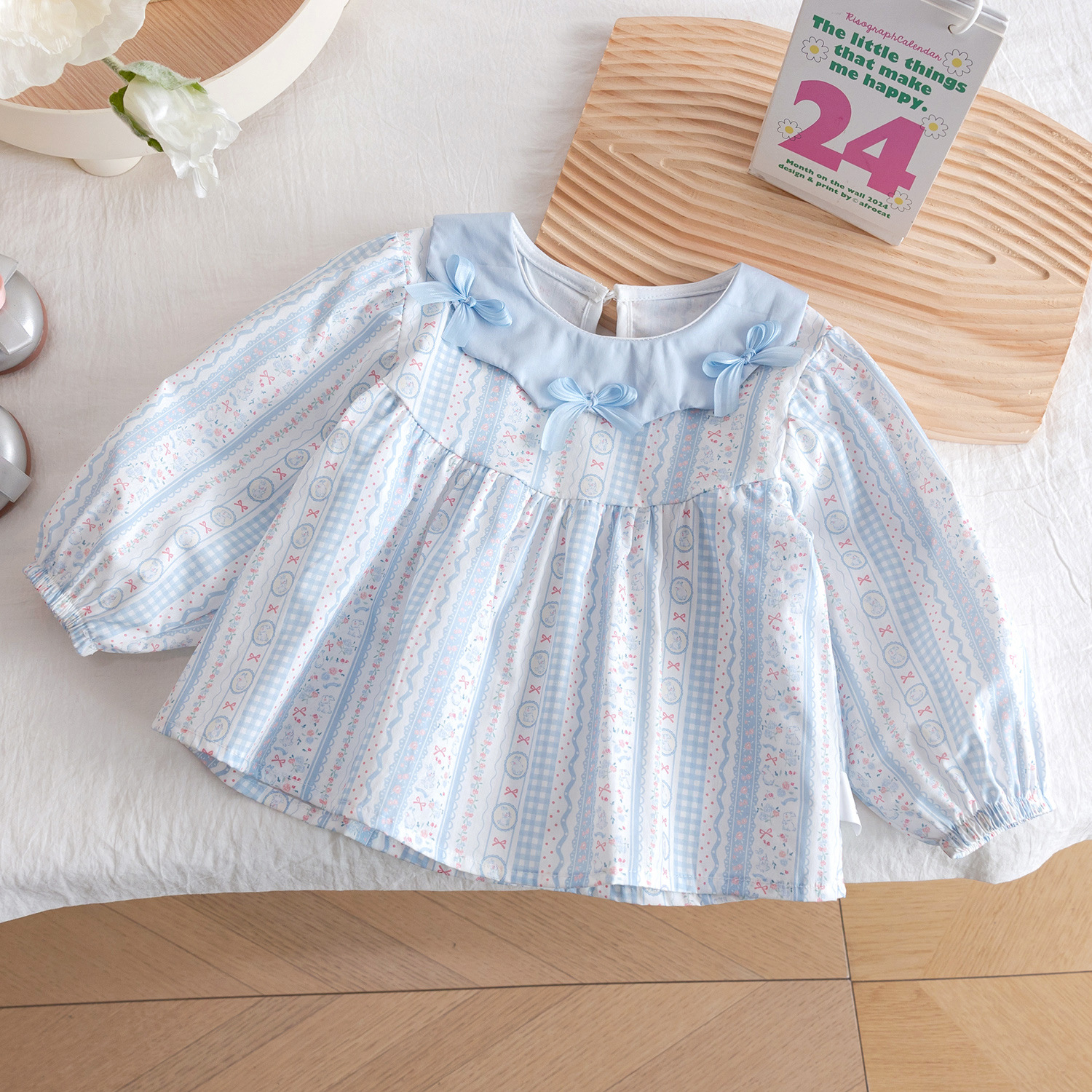Autumn children's shirt with bow girl's