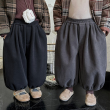 佳叶童品 2025儿童冬季一体绒卫裤男女宝宝宽松加厚灯笼裤长裤