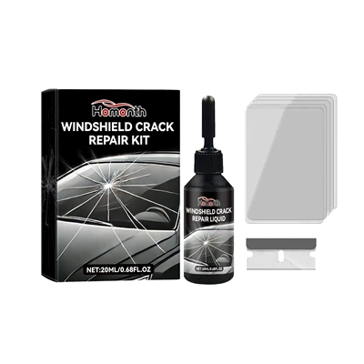 Homonth Car Windshield Crack Care Solution Car Glass Care Tool Crack Glass Adhesive Liquid (Auto glass repair liquid) - care-solution-20ml1blade1hardening-film5