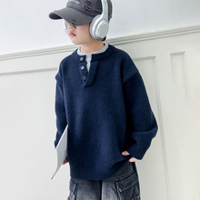 冬季中大男童毛衣冬装童装儿童男孩个性假两件圆领套头百搭针织衫