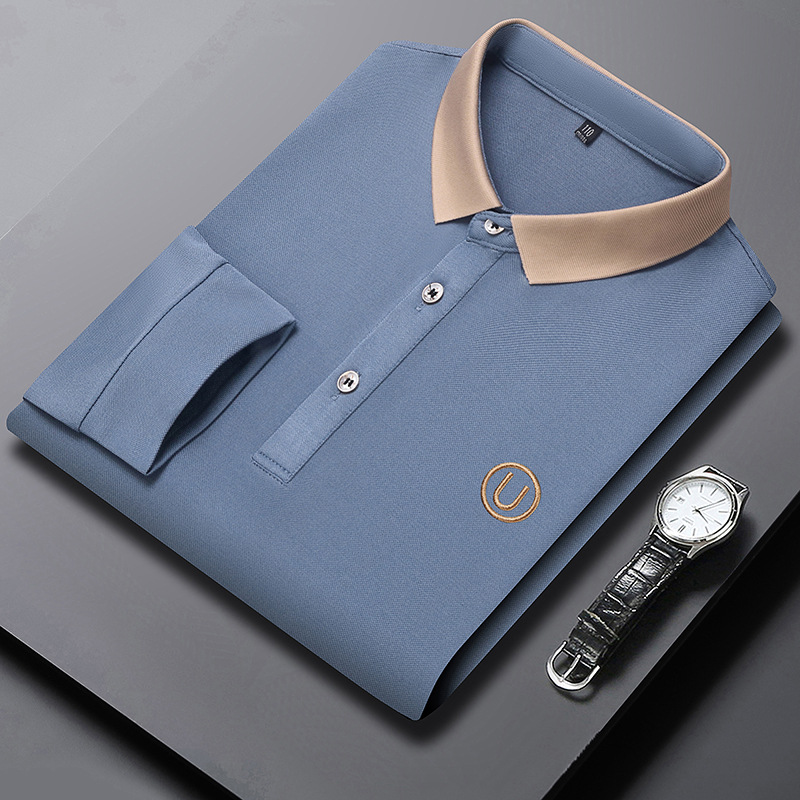 Camiseta Polo de Manga Longa 2024 para Homens Primavera Outono Marca da Moda Camisas Polo Soltas Masculinas Camisa Versátil de Algodão Casual Camiseta Top_voghion.com
