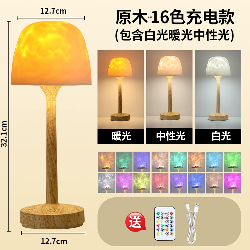 Atmospheric Table Lamp, ABS+Metal USB Rechargeable Projector Night Light, Remote & Touch
