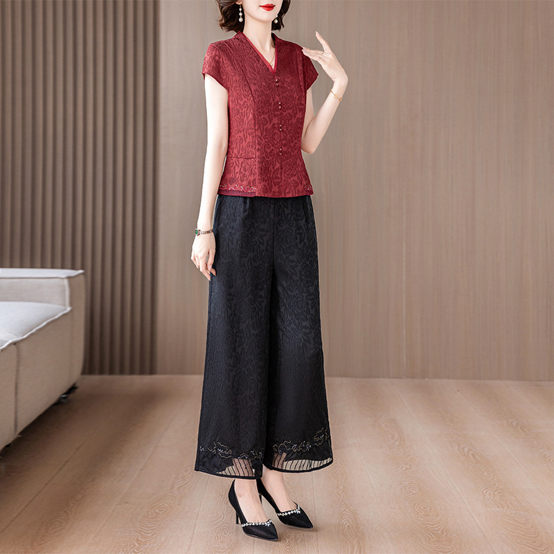 yshy8121 Fashionable and Elegant Two-Piece Set for Middle-Aged and Elderly Mothers, 2025 Summer New Retro Elegant Suit