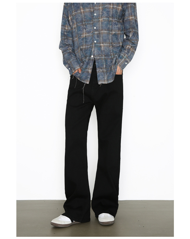 Streetwear Stretch Flare Jeans – High Waist Relaxed Fit Vintage Washed Denim Pants For Men_mkmklike.com
