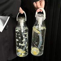 便携带刻度水杯家用咖啡杯高硼硅玻璃杯耐高温杯子女士提手吸管杯