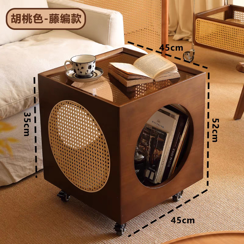 중세색 이동식 사이드 테이블 등나무 스타일