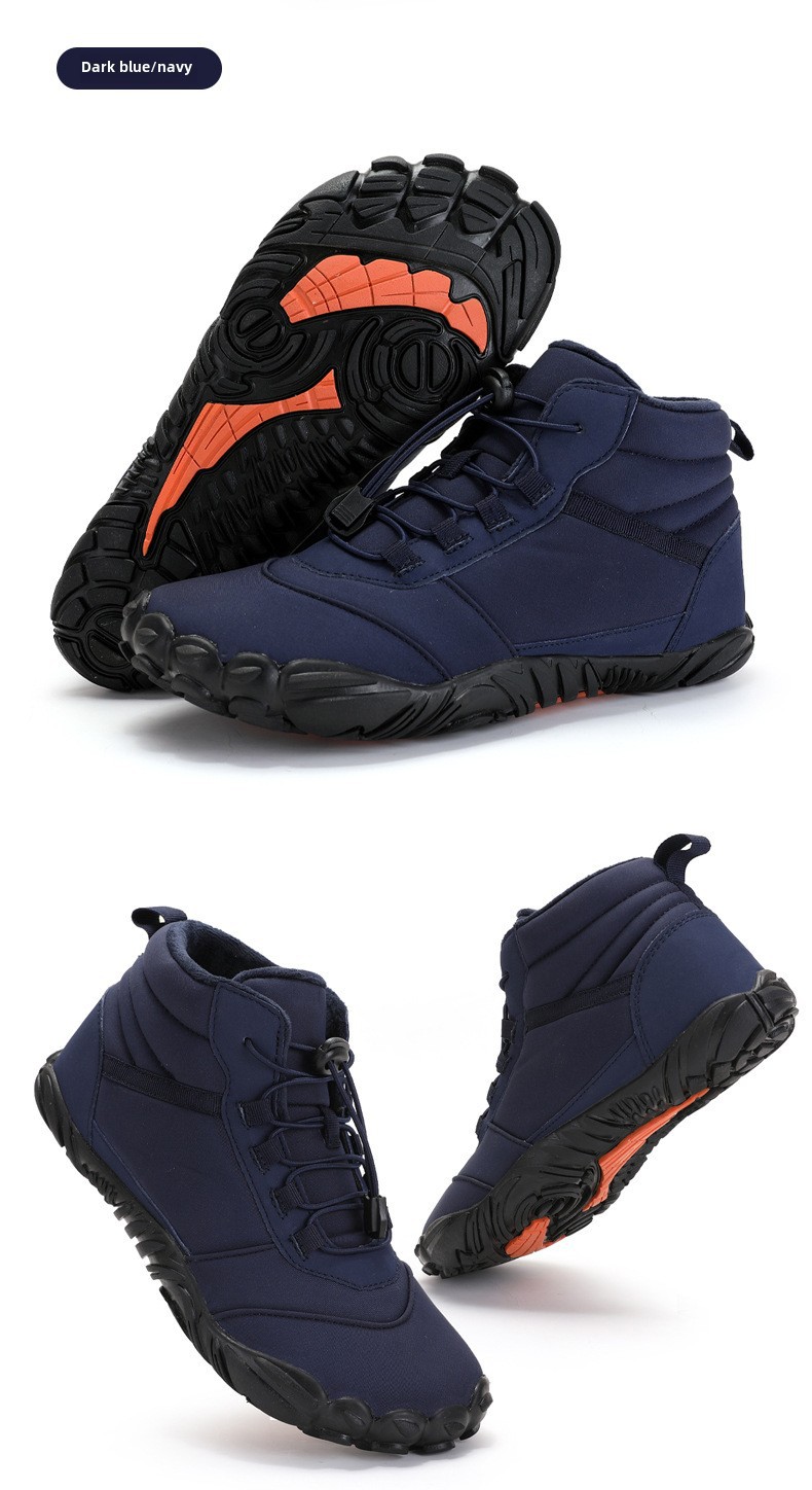 Factory direct cross-border winter fleece-lined waterproof five-finger snow boots warm and comfortable couples high-top casual cotton shoes_voghion.com