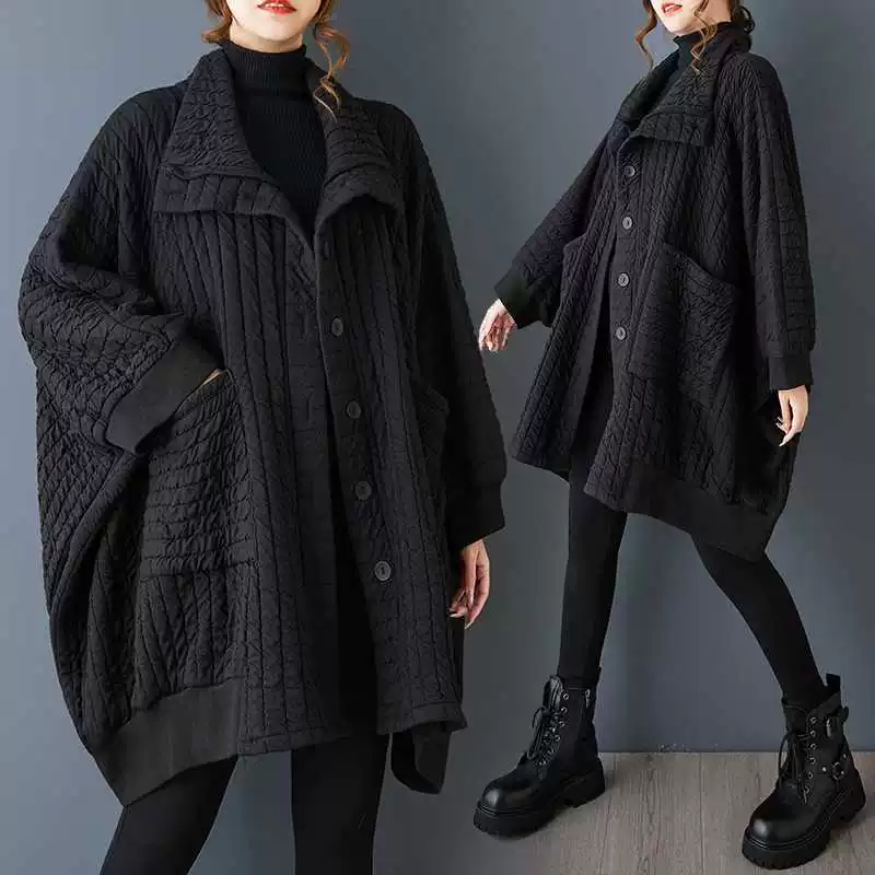 Autumn quilted cotton capacious jacket for leisure, style, plus size, oversize