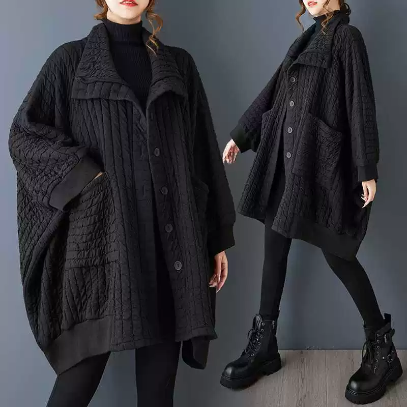 Autumn quilted cotton capacious jacket for leisure, style, plus size, oversize